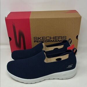 Skechers womens Walking Sneaker, Navy/White, 9 Wide US